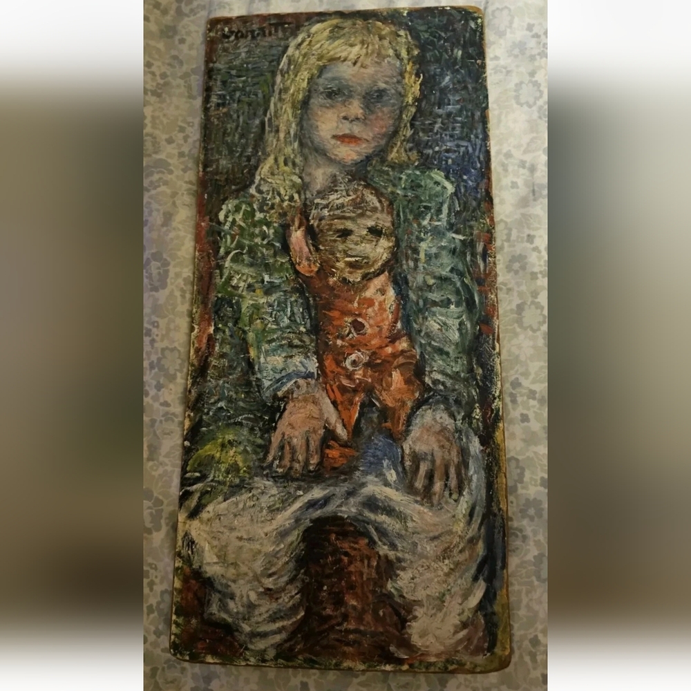 Vintage‎ Portrait Painting with Green and Orange Accents
